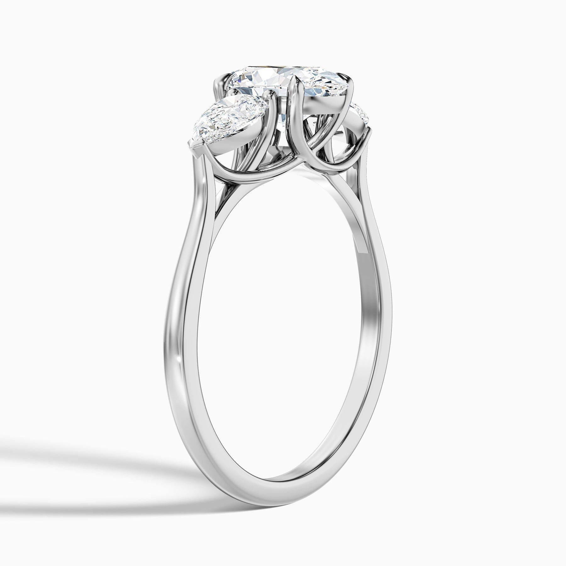 Frozen Three Stone Oval Halo Moissanite Engagement Ring